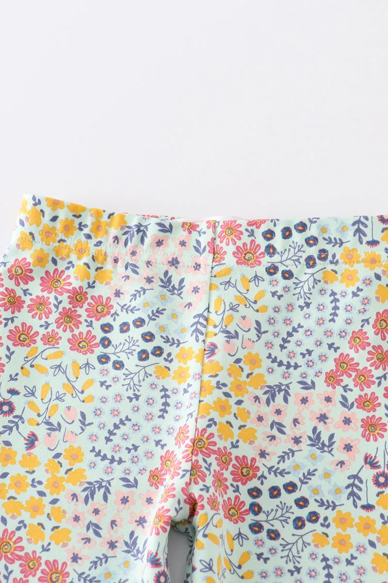 Platinum floral print ruffle girls pants