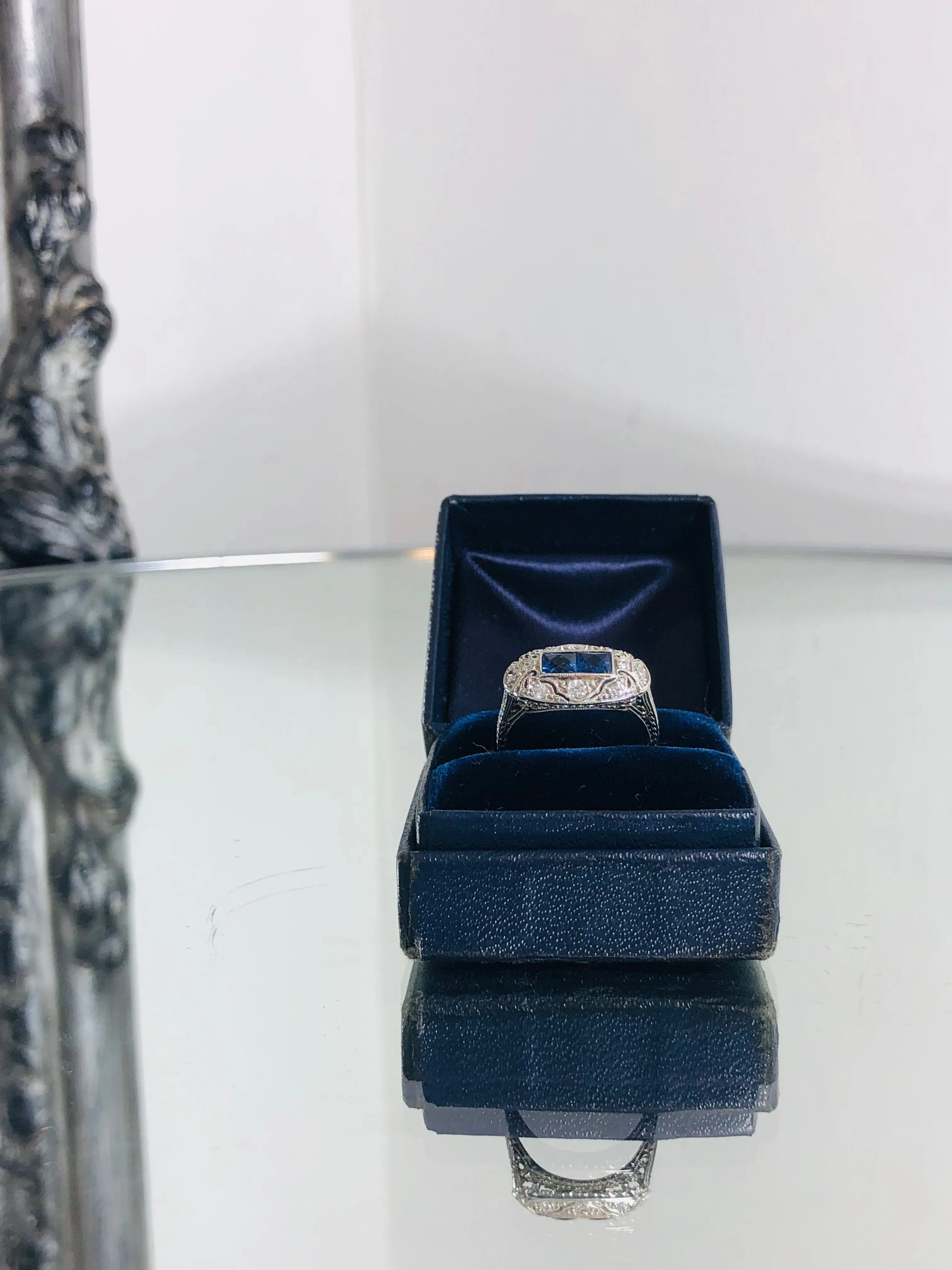 Platinum Sapphire & Diamond Vintage Art Deco Ring