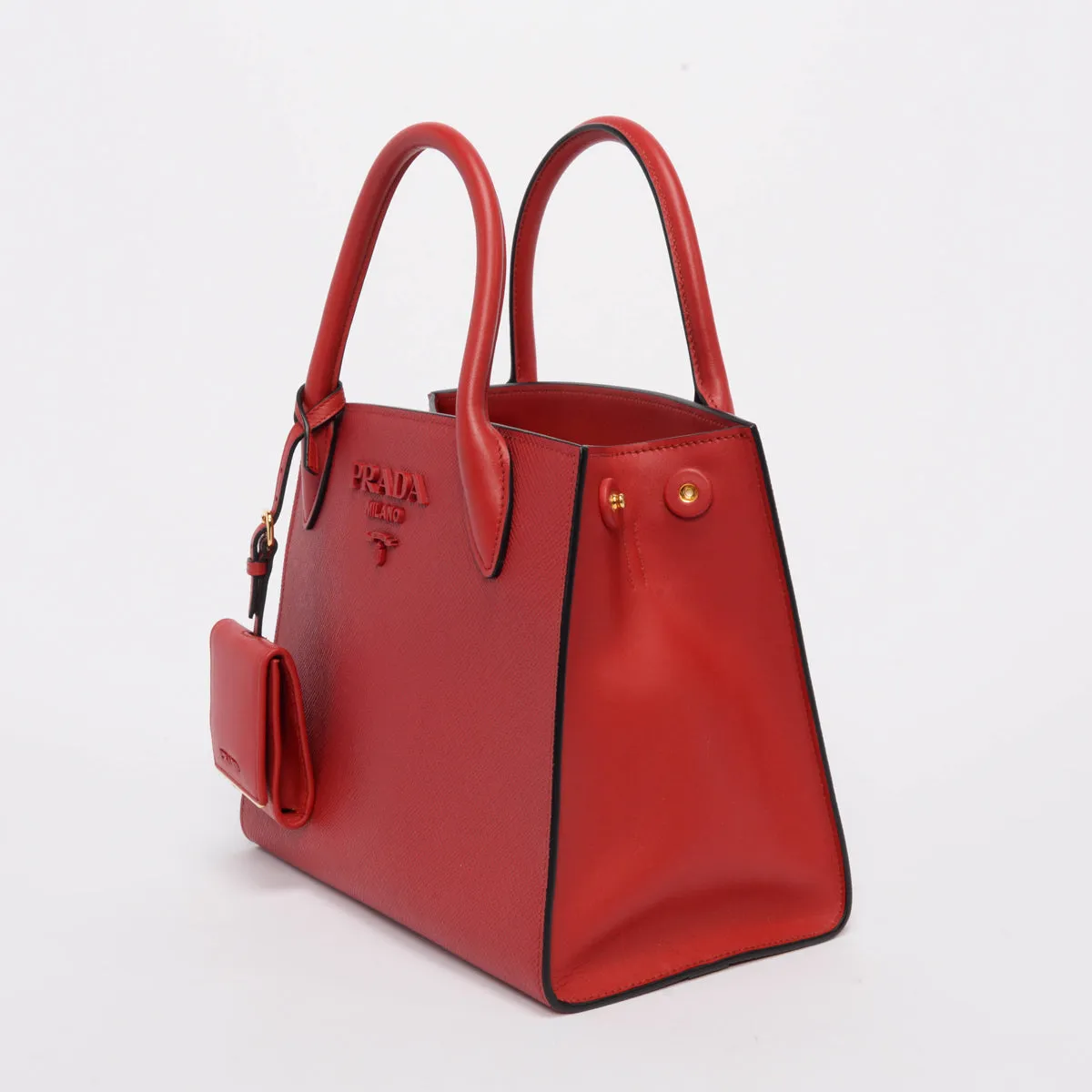 Prada Red Saffiano Cuir Small Monochrome Tote