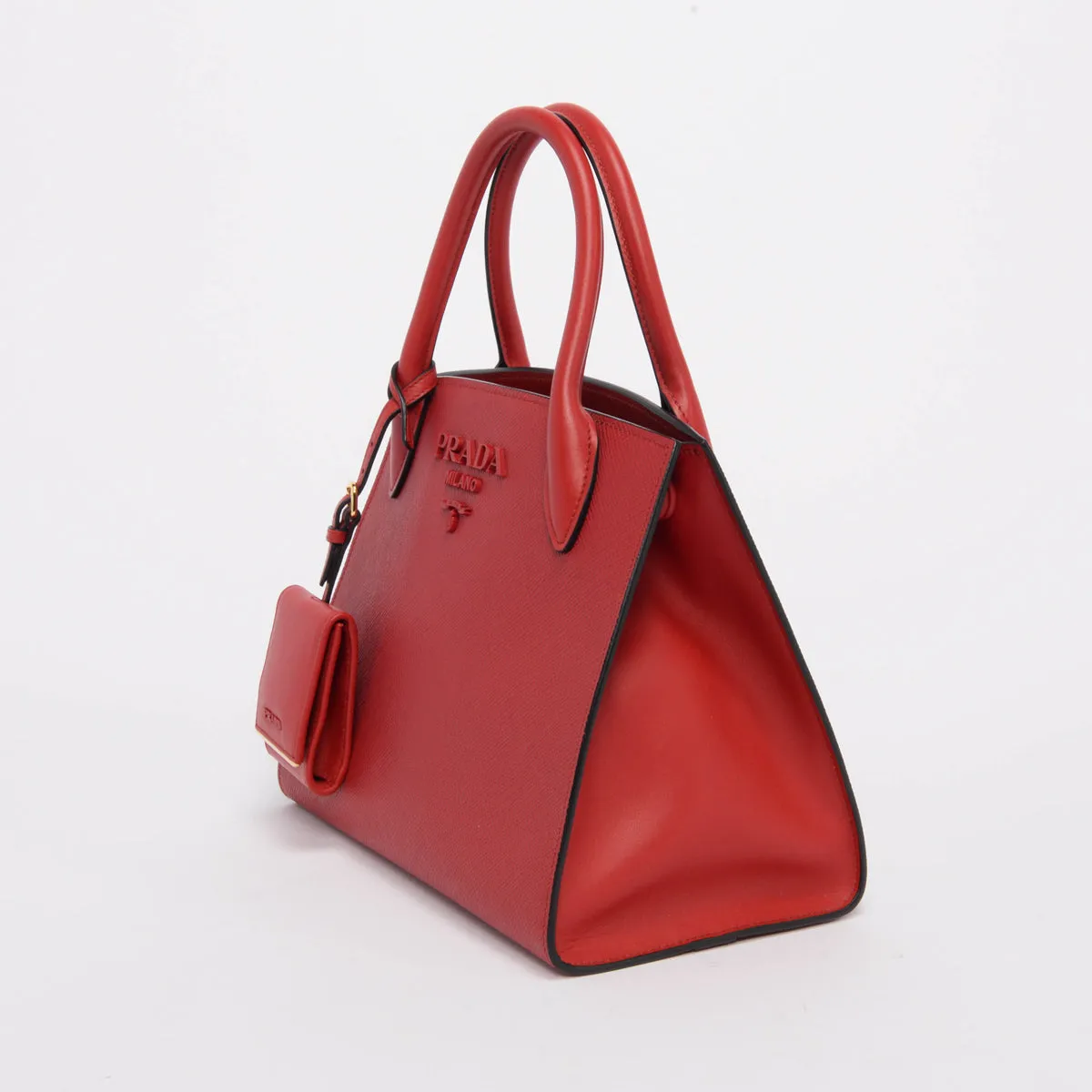 Prada Red Saffiano Cuir Small Monochrome Tote