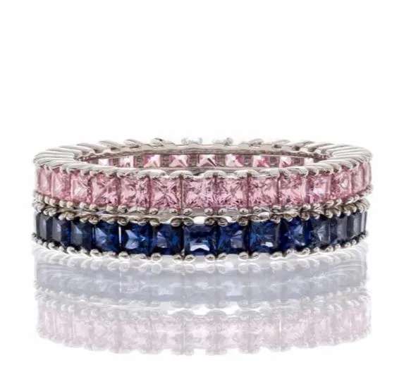 Princess Cut Faux Gemstone Stacking Eternity Band In Sterling Silver