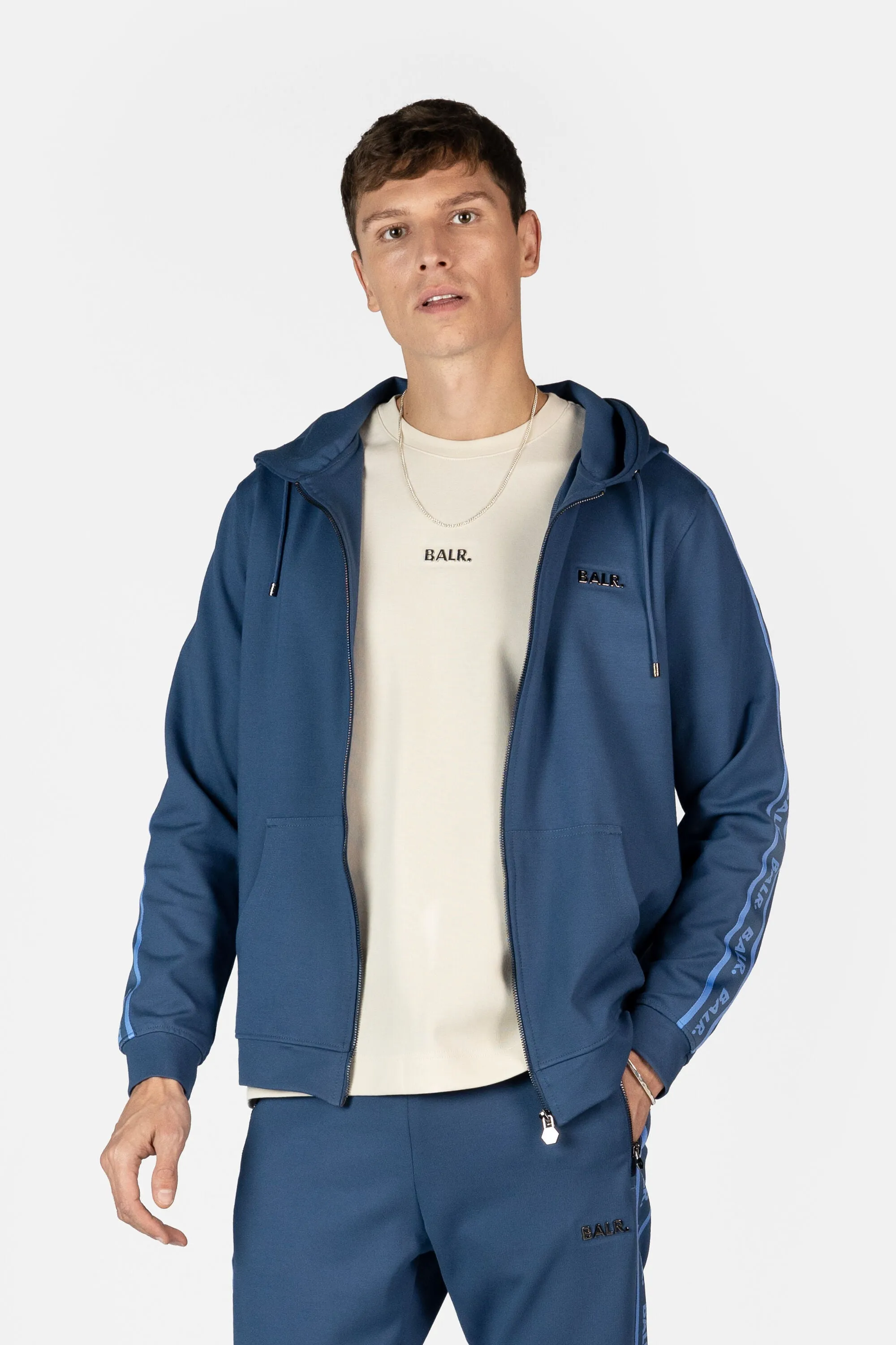 Q-Tape Regular Fit Zip Through Hoodie Peak Blue