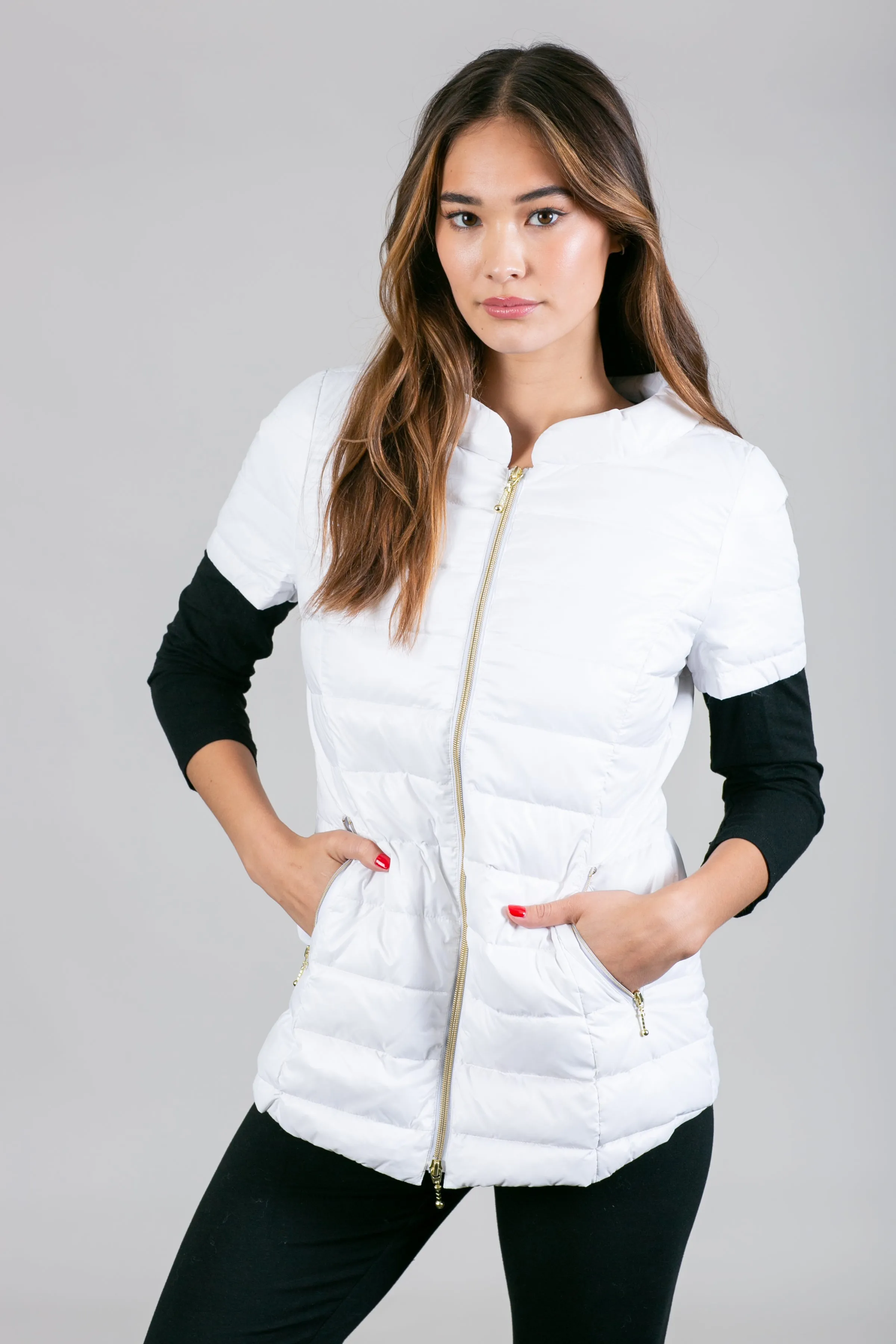 Quilted Short Sleeve Shirttail Jacket