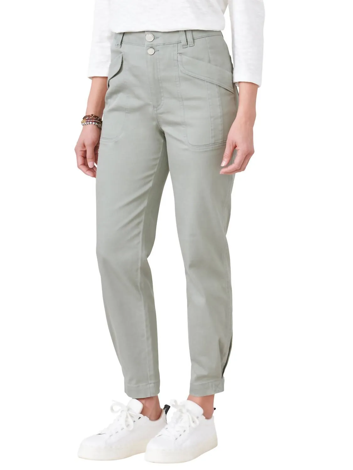 "ab"solution Skyrise Pleated Hem Double Button Utility Pant In Deep Seagrass