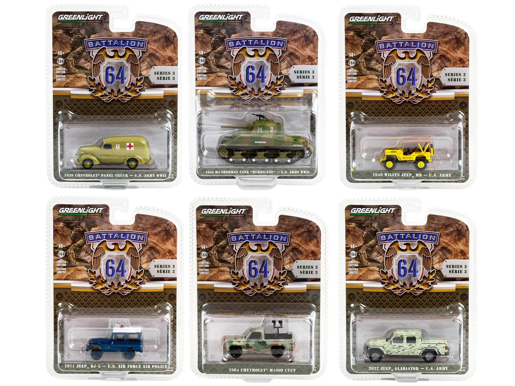 "Battalion 64" Set of 6 pieces Series 3 1/64 Diecast Models by Greenlight