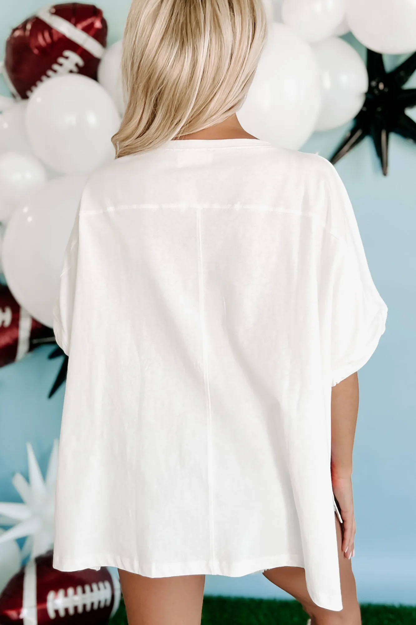 "Game On" Oversized Sequin Graphic Top (White)