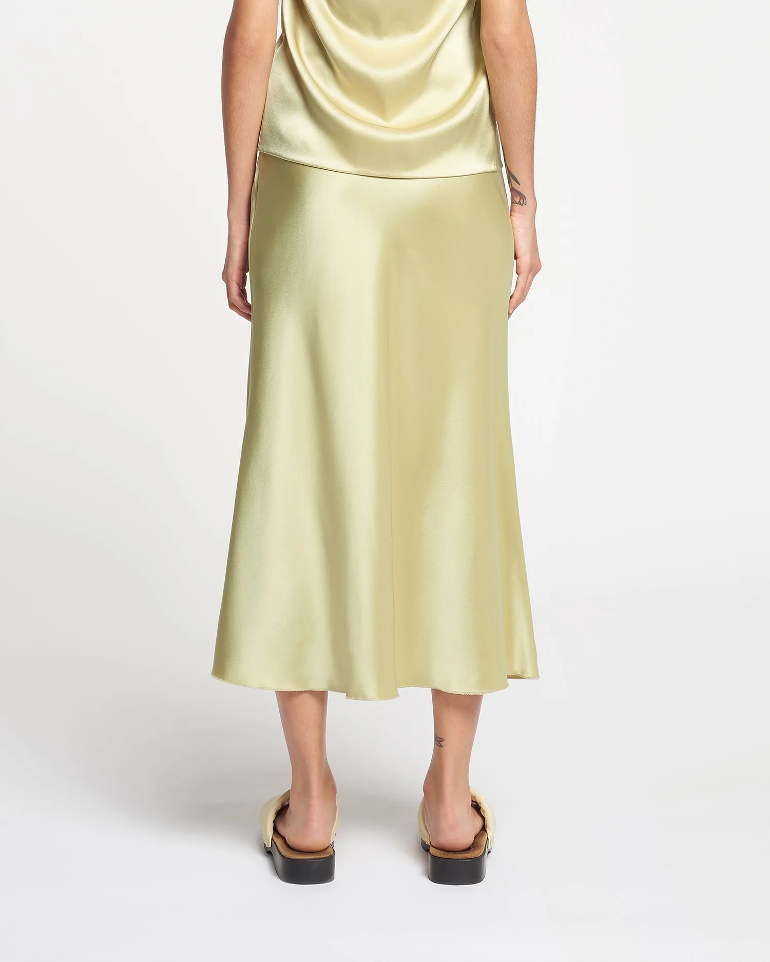 Razi - Slip Satin Midi Skirt - Lime Yellow