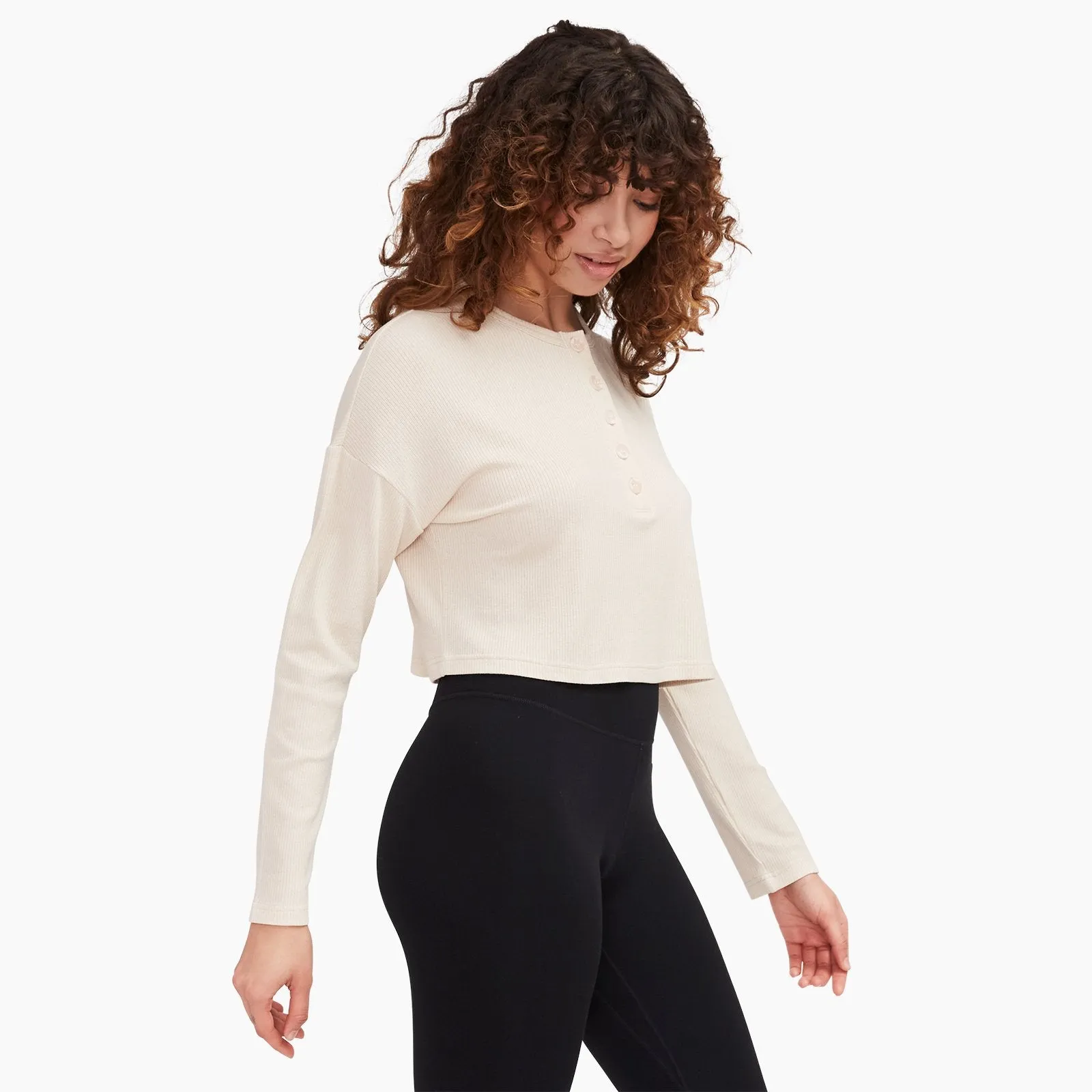 Ribbed Lightweight Cropped Henley