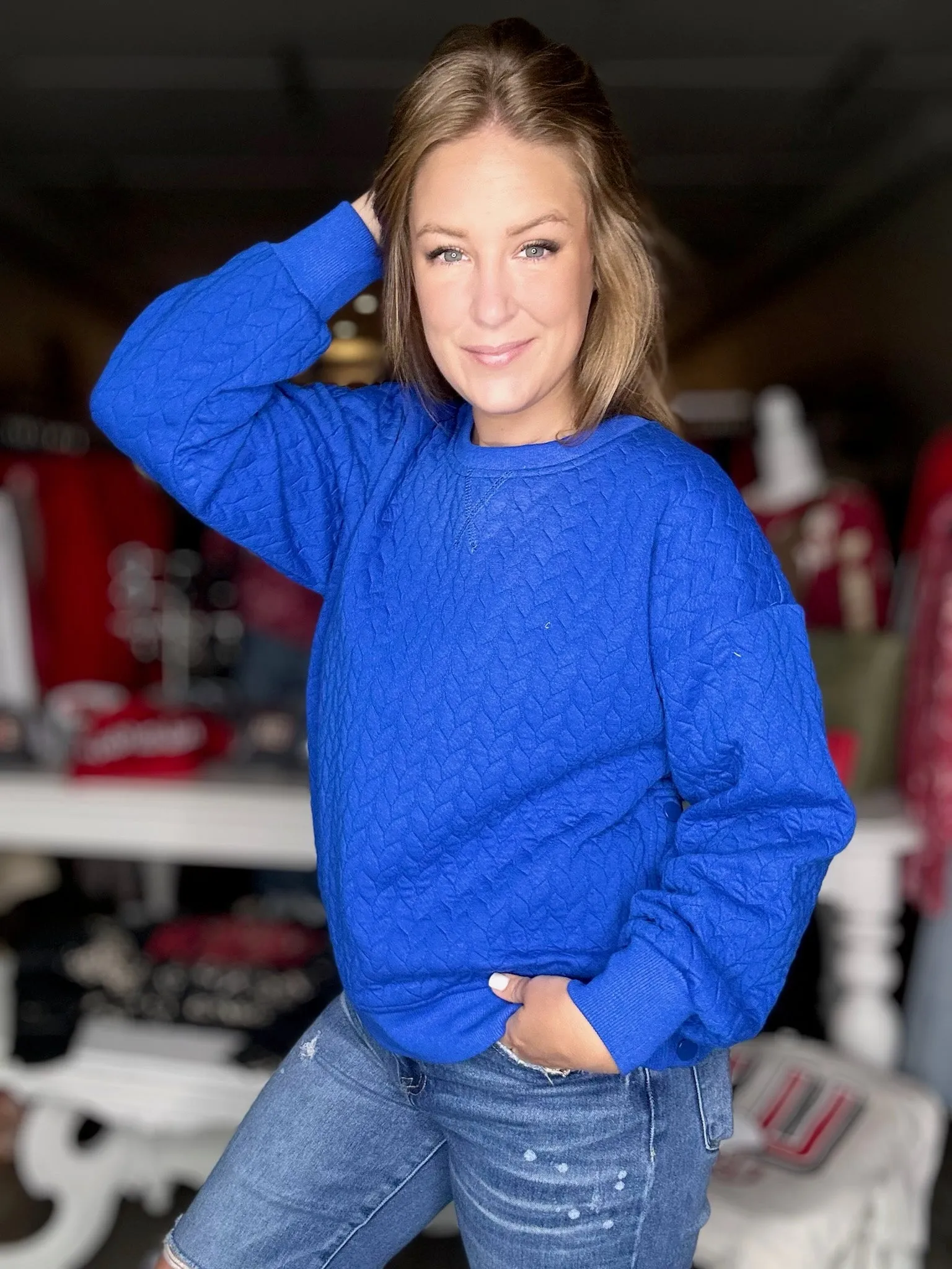 Royal Blue Button Top Sweater