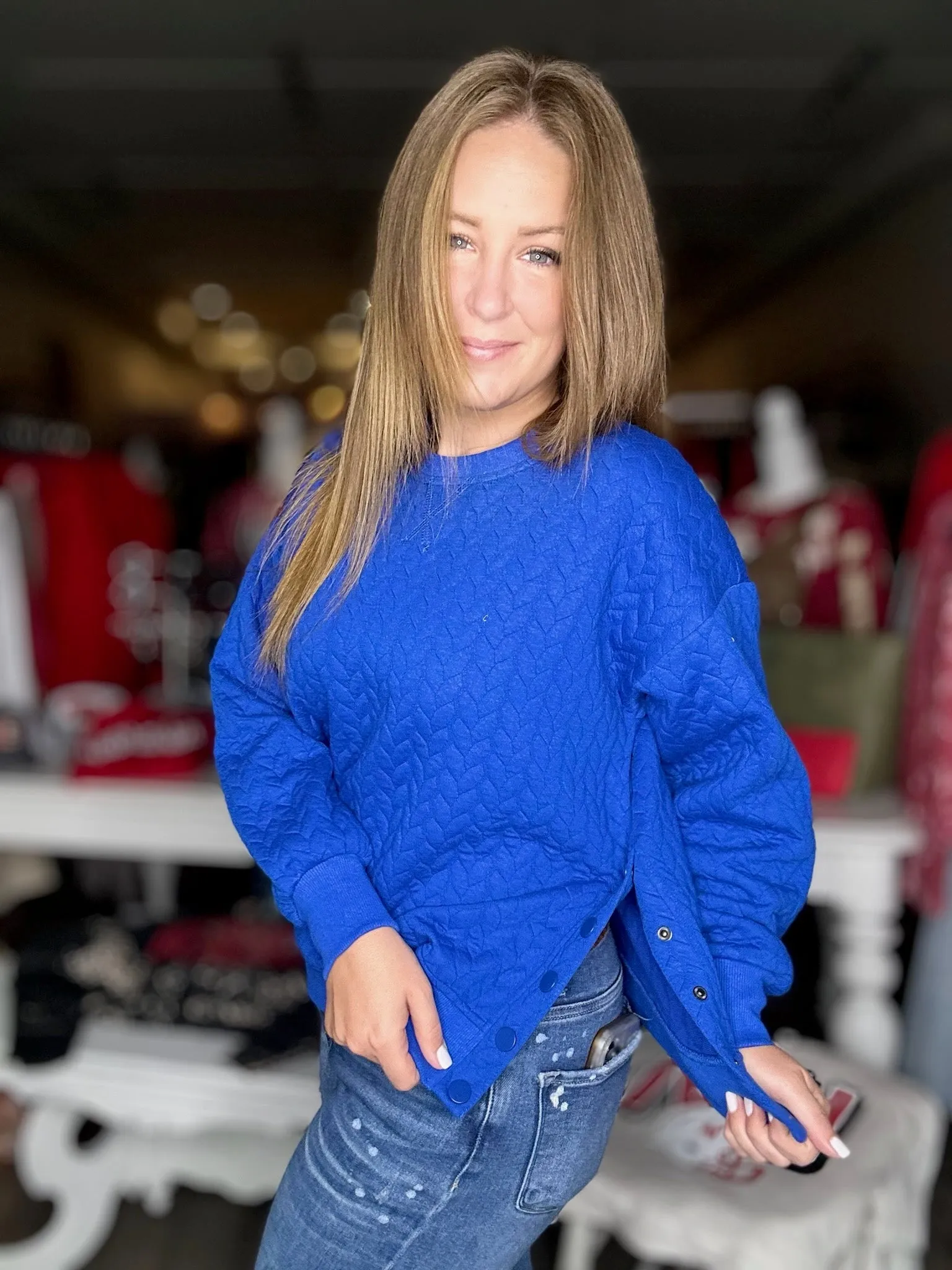 Royal Blue Button Top Sweater