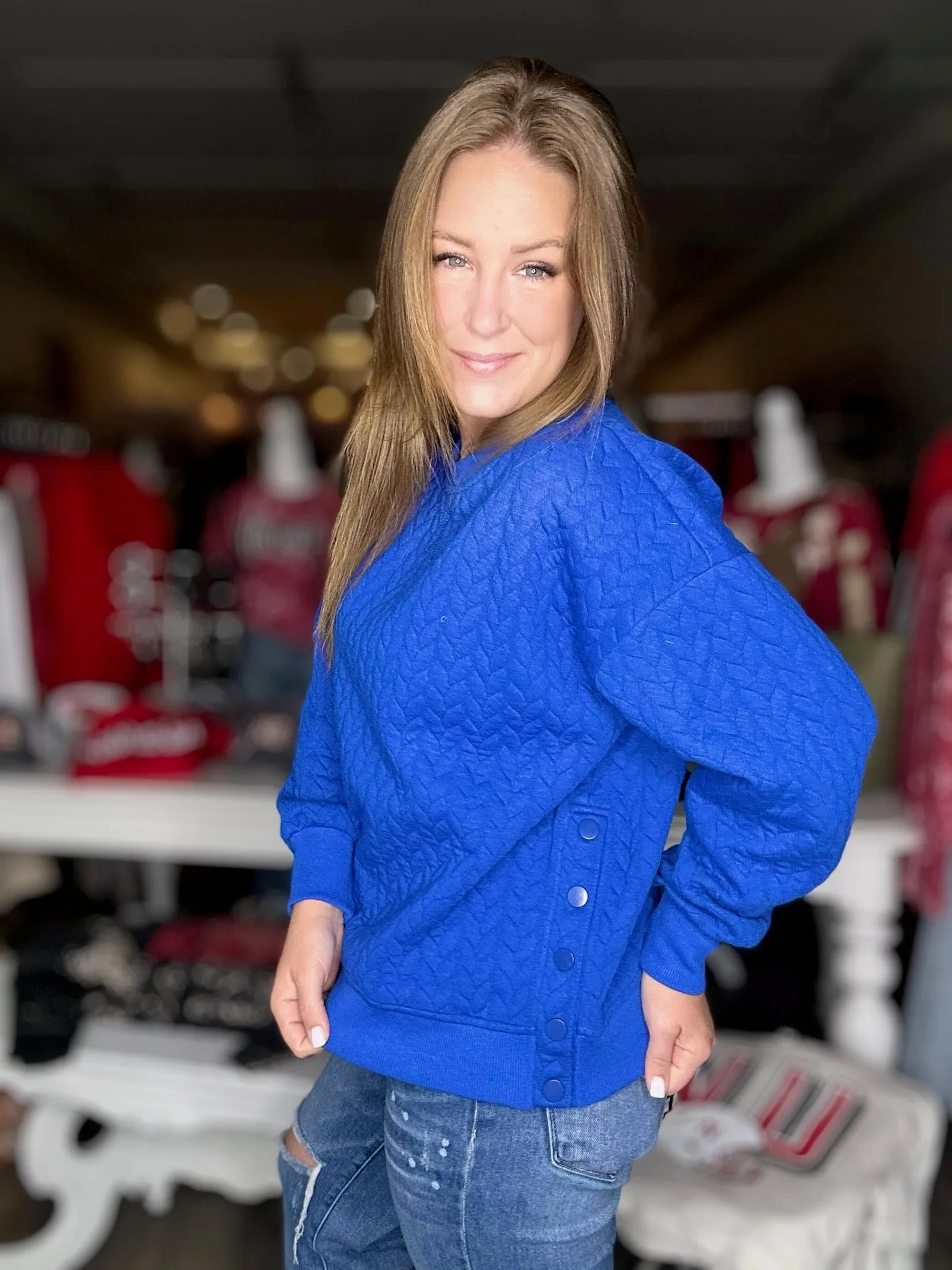 Royal Blue Button Top Sweater