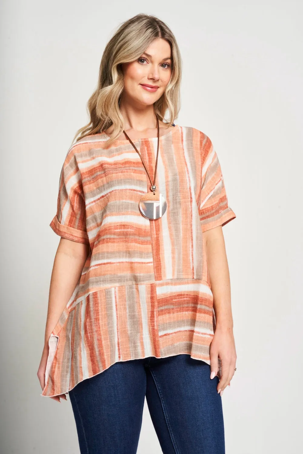 Saloos Panelled Cut About Stripy Top with Necklace