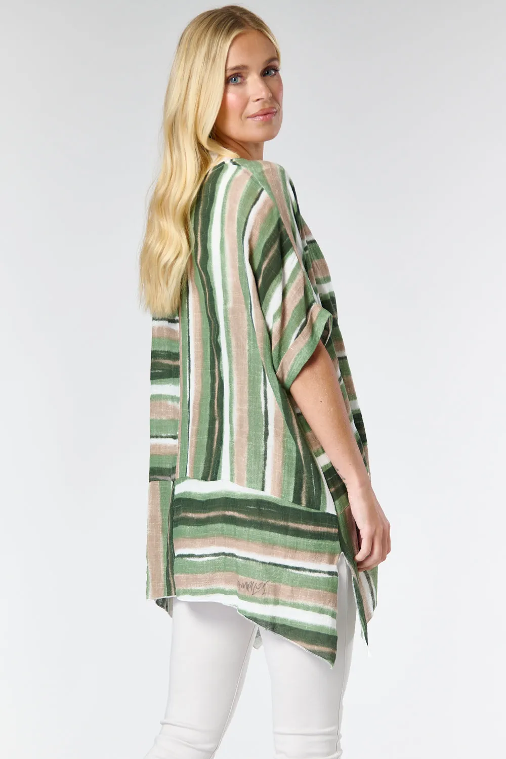 Saloos Panelled Cut About Stripy Top with Necklace