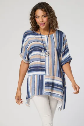 Saloos Panelled Cut About Stripy Top with Necklace