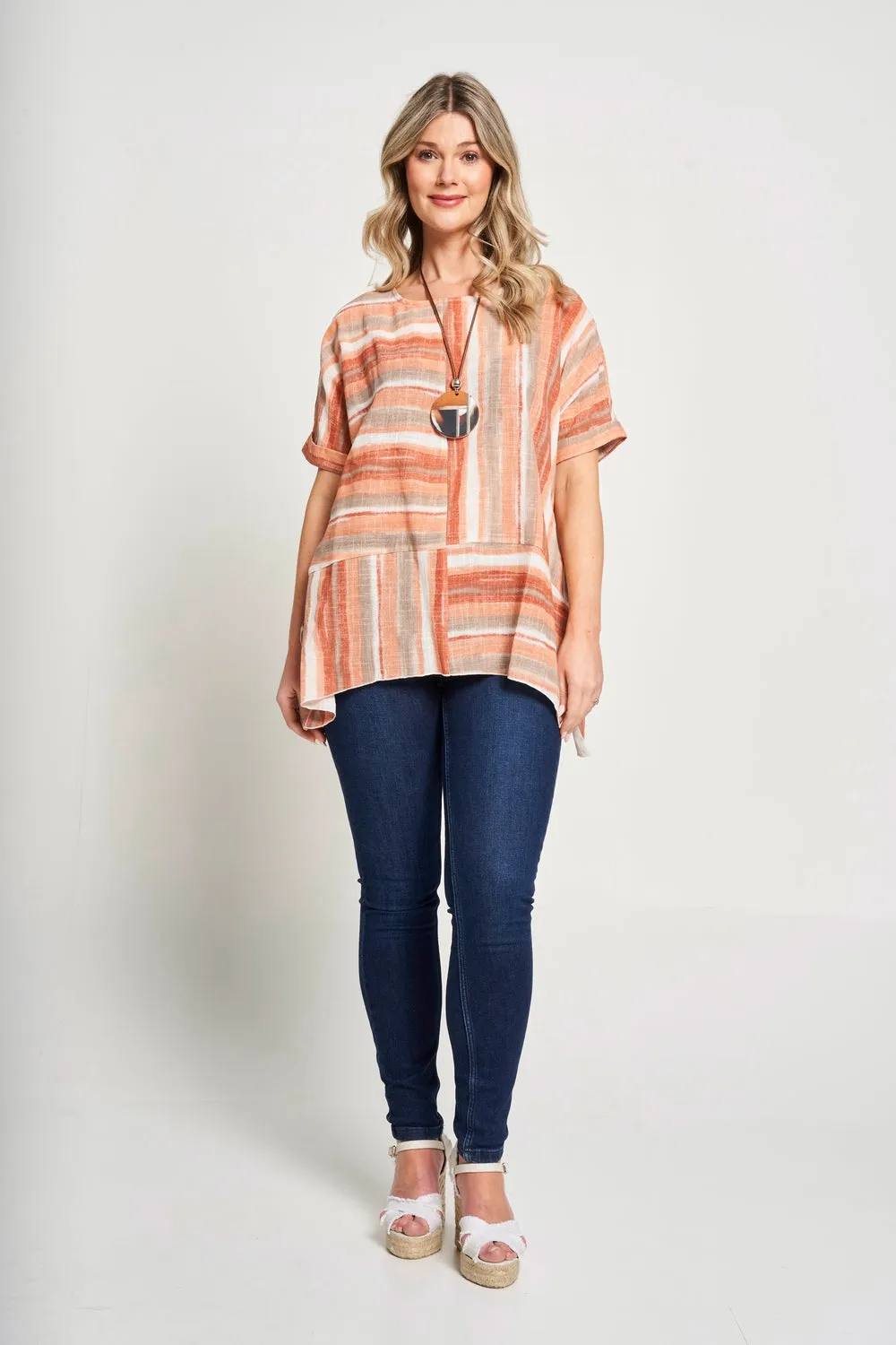 Saloos Panelled Cut About Stripy Top with Necklace