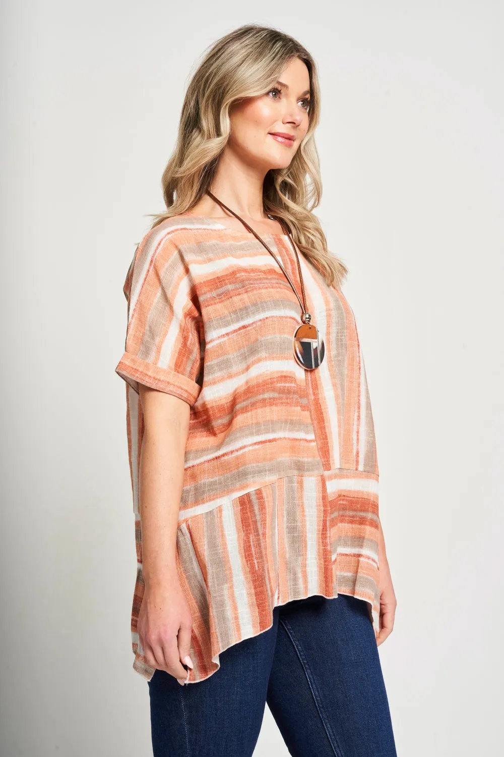 Saloos Panelled Cut About Stripy Top with Necklace