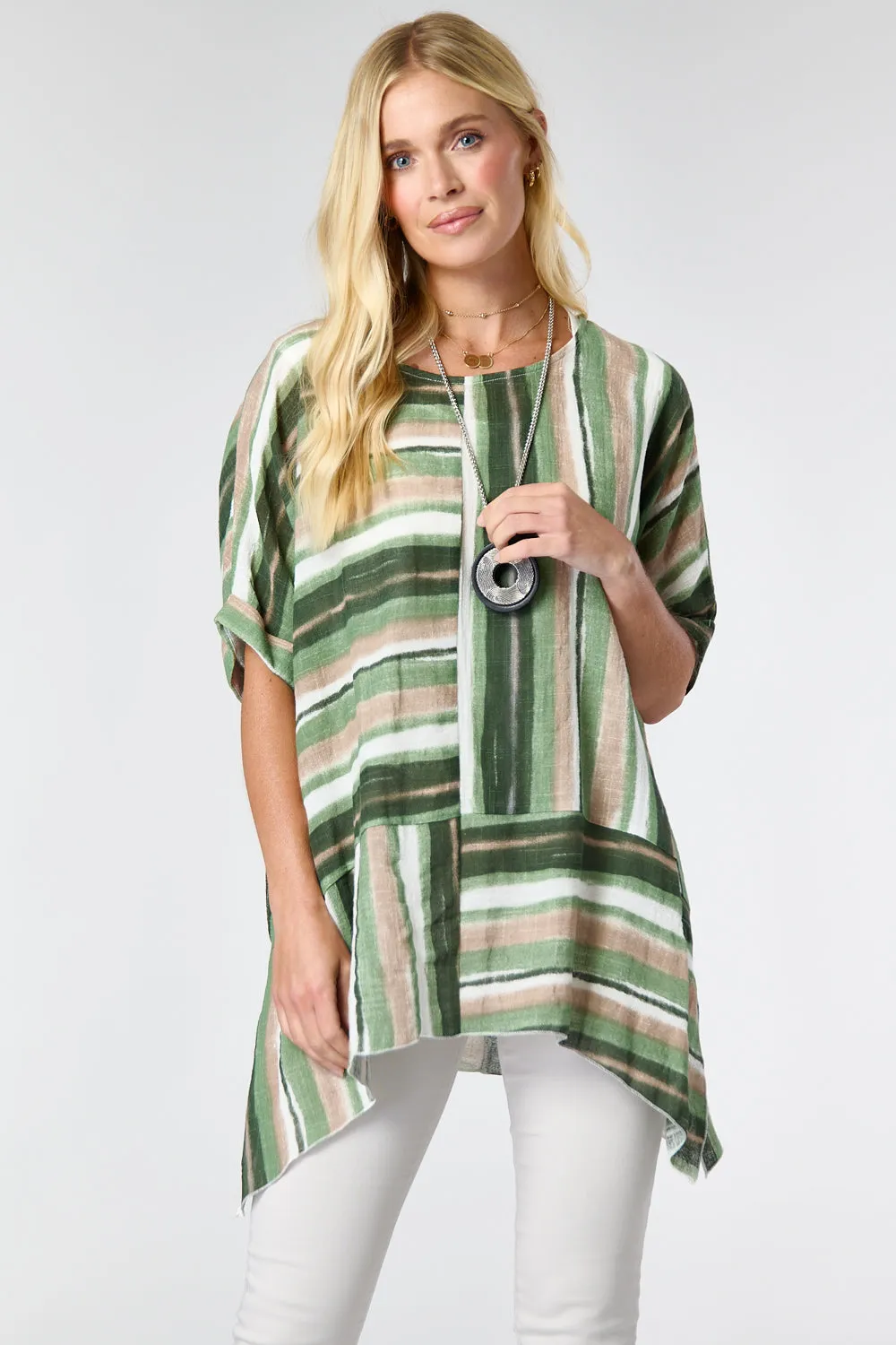 Saloos Panelled Cut About Stripy Top with Necklace