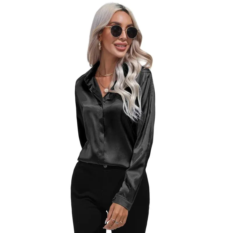 Satin Silk Button Down Shirts for Women Dress Shirts Long Sleeve Blouses Female Shirts