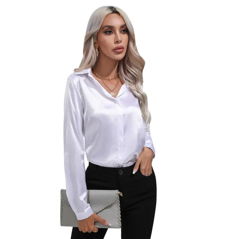 Satin Silk Button Down Shirts for Women Dress Shirts Long Sleeve Blouses Female Shirts