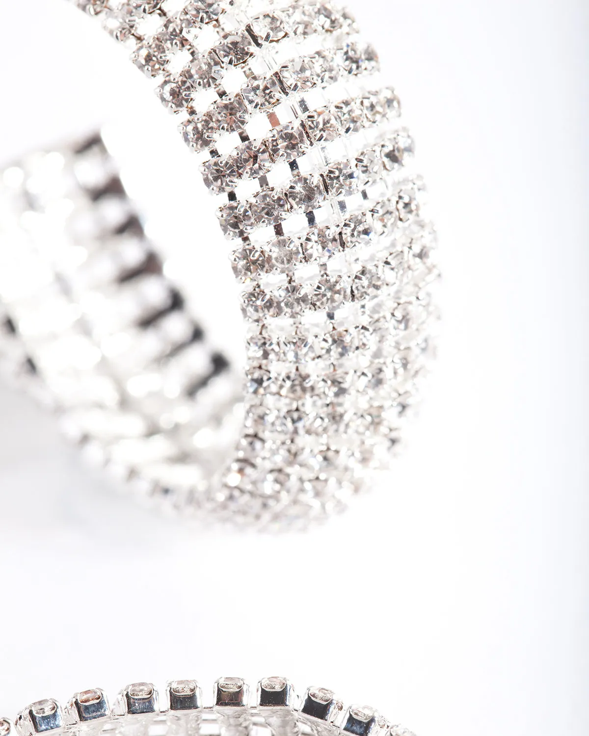 Silver Thick Diamante Hoop Earrings