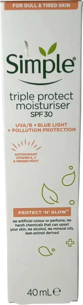 Simple Protect 'n' Glow Triple Protect Spf30 Moisturiser 40ml