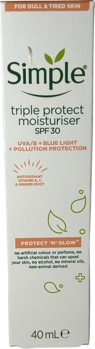 Simple Protect 'n' Glow Triple Protect Spf30 Moisturiser 40ml