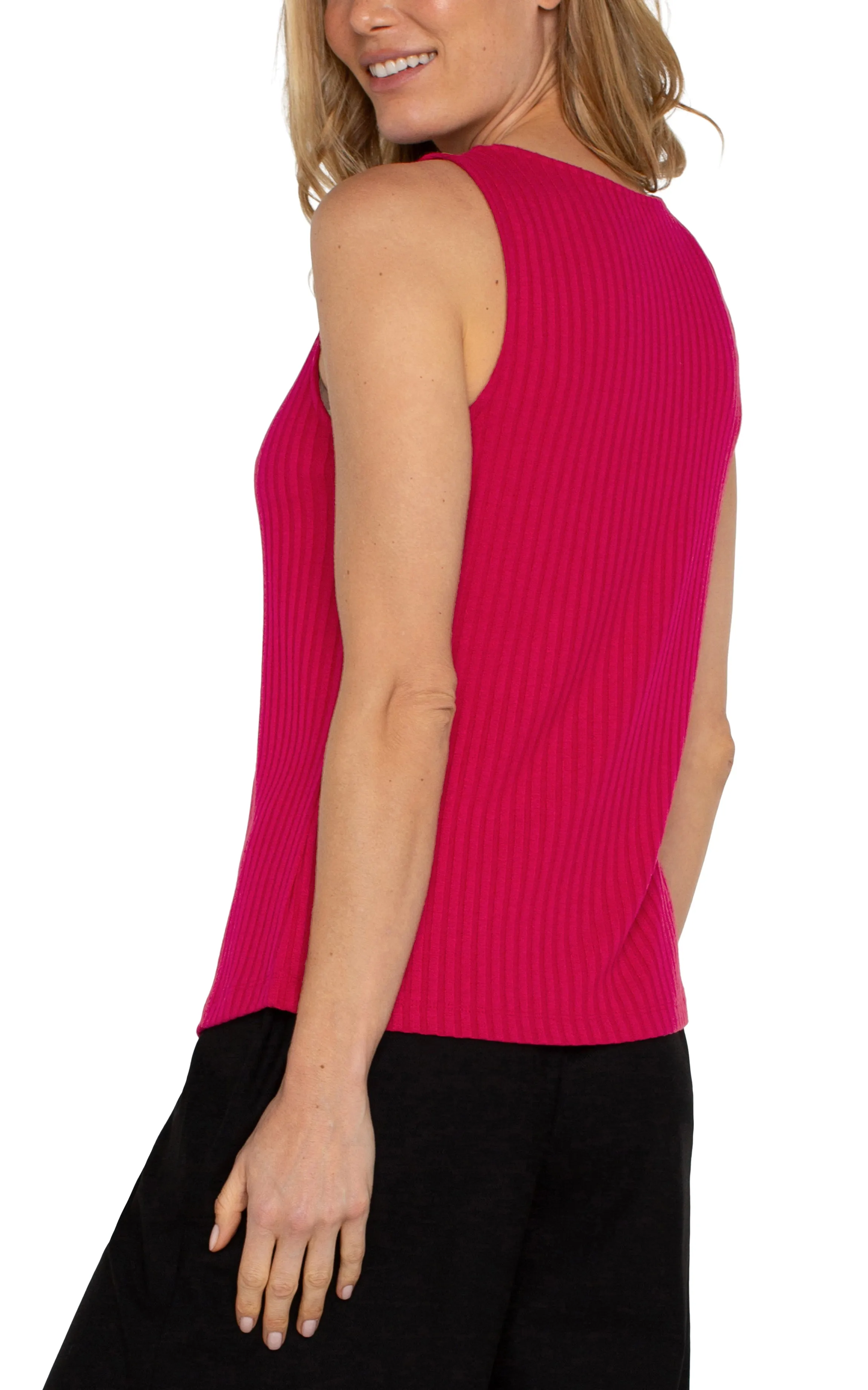 SLEEVELESS BOAT NECK RIB KNIT TOP