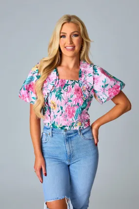 Tandy Puff Sleeve Top - Garden Club