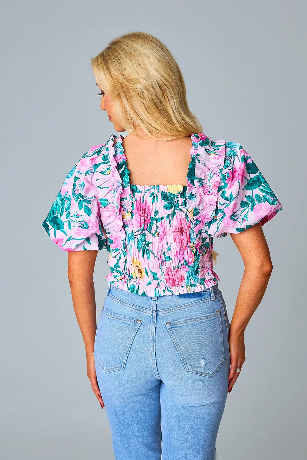 Tandy Puff Sleeve Top - Garden Club