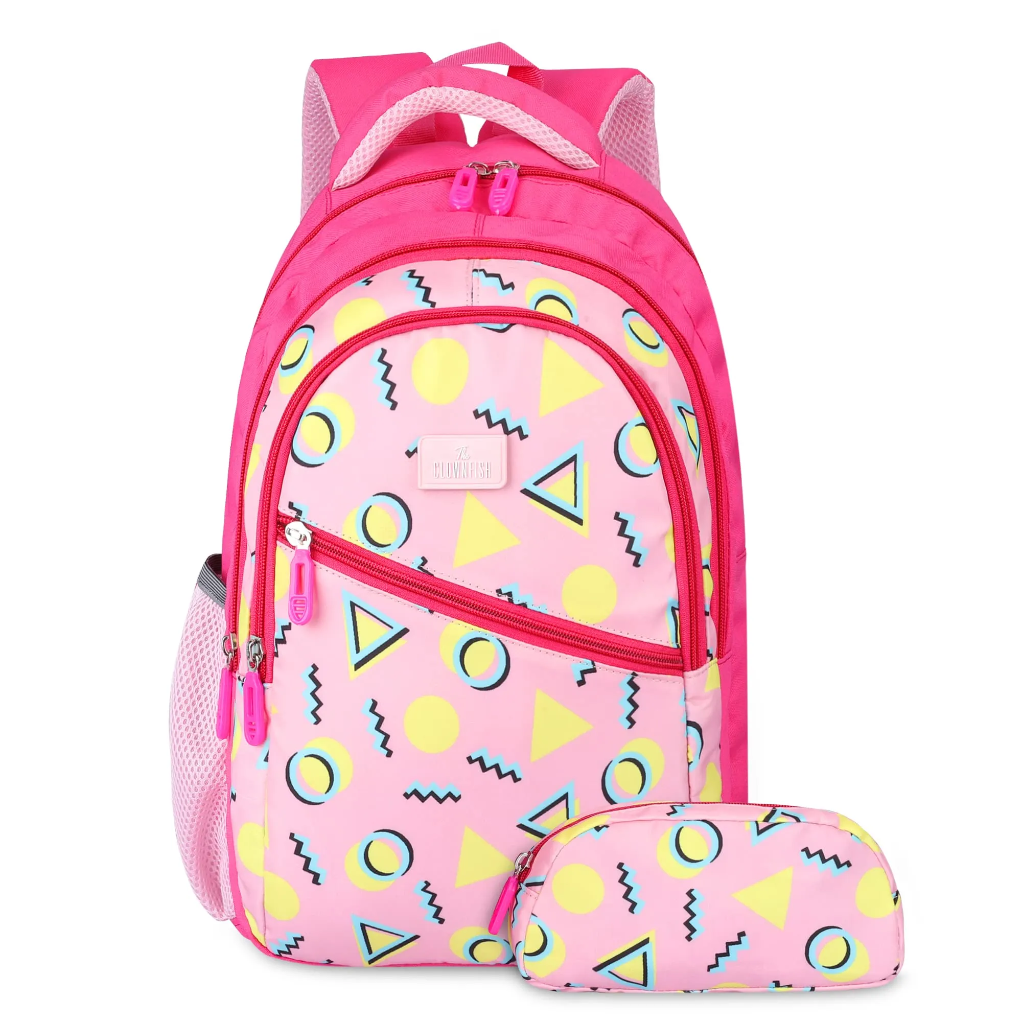 THE CLOWNFISH Brainbox Series Printed Polyester 30 L Standard Backpack With Pencil/Staionery Pouch School Bag Front Cross Zip Pocket Daypack Picnic Bag For Boys & Girls, Age 8-10 Years (Rose Pink)