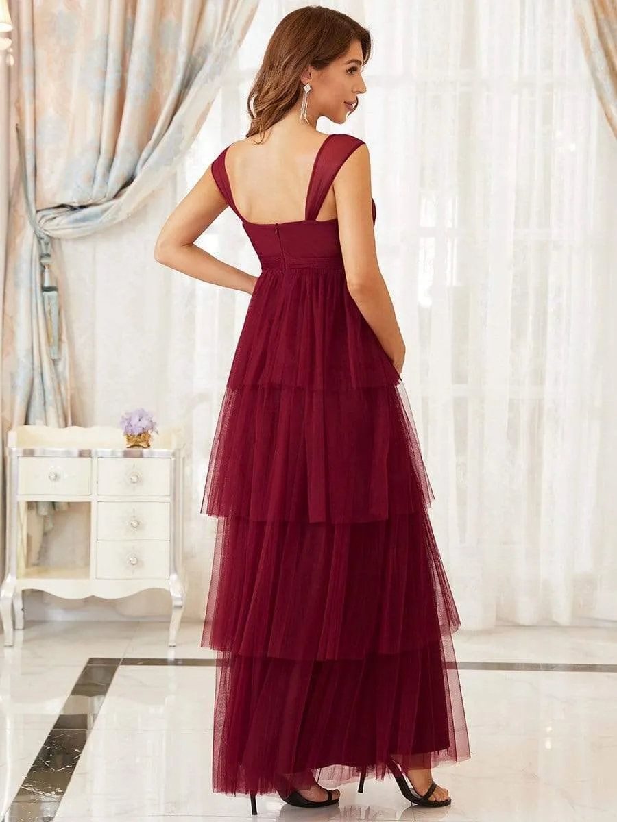 Tie Waist V-Neck Tiered Floor-length Maternity Dress