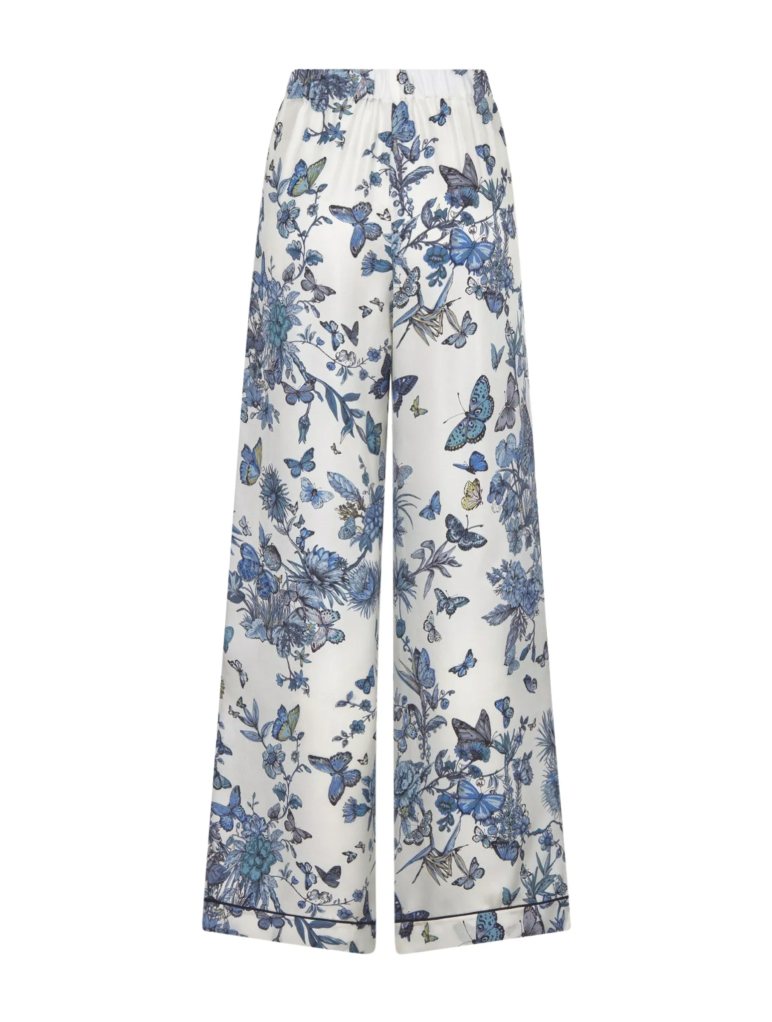 trousers in white and pastel midnight blue Toile de Jouy Mexico silk twill