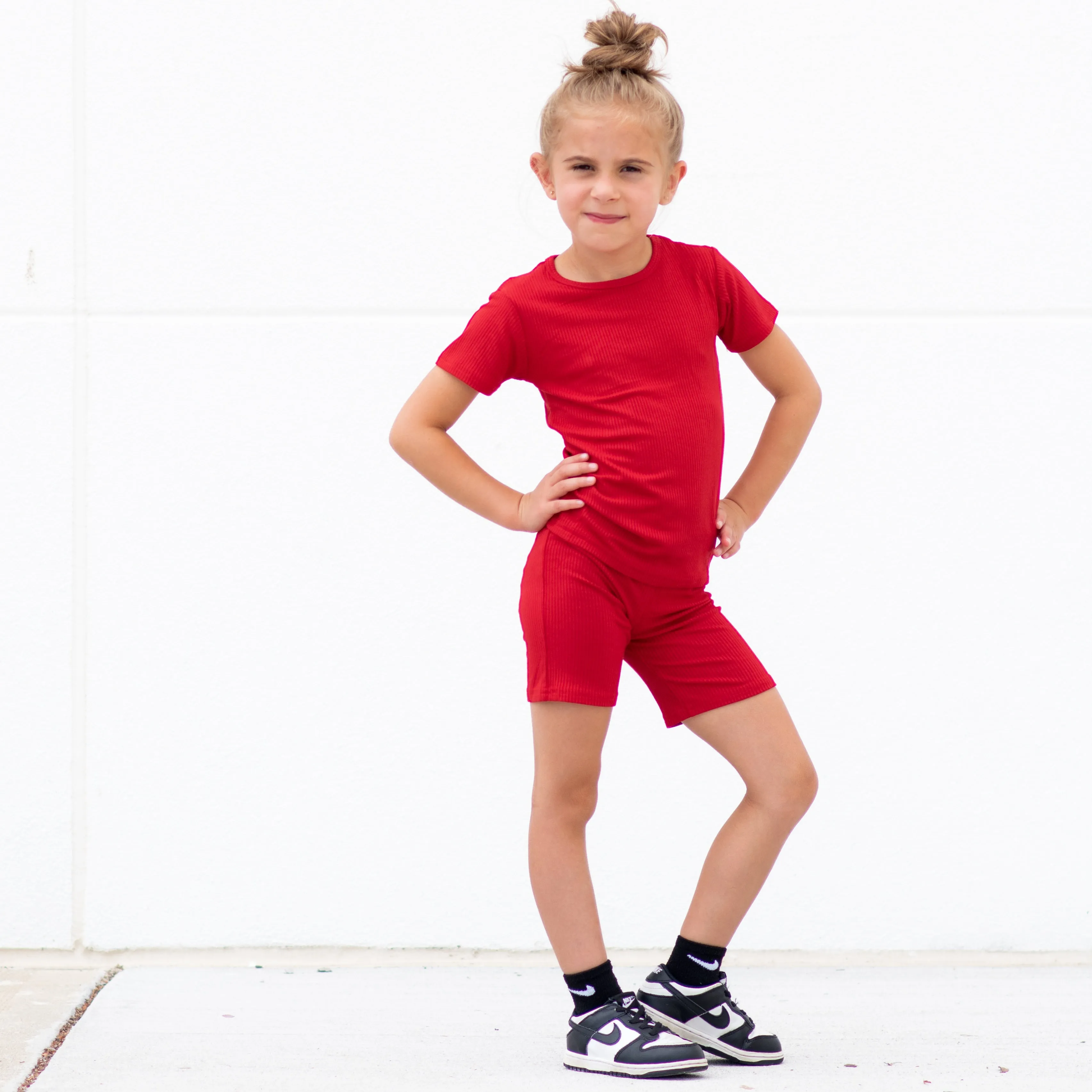 TWO PIECE SHORTIE SET- Red Ribbed