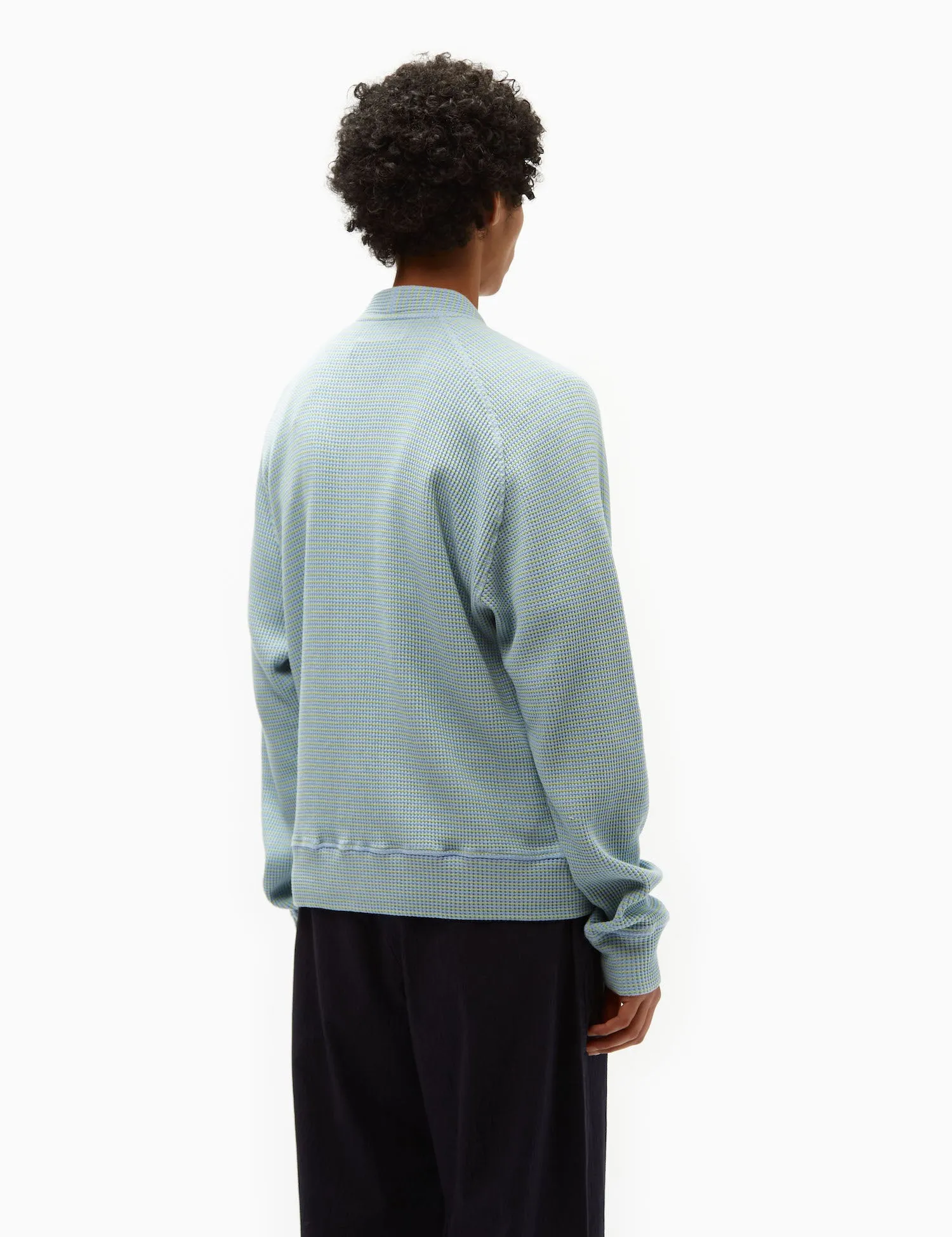 Universal Works Dickie Fluro Cardigan - Sky Blue/Green