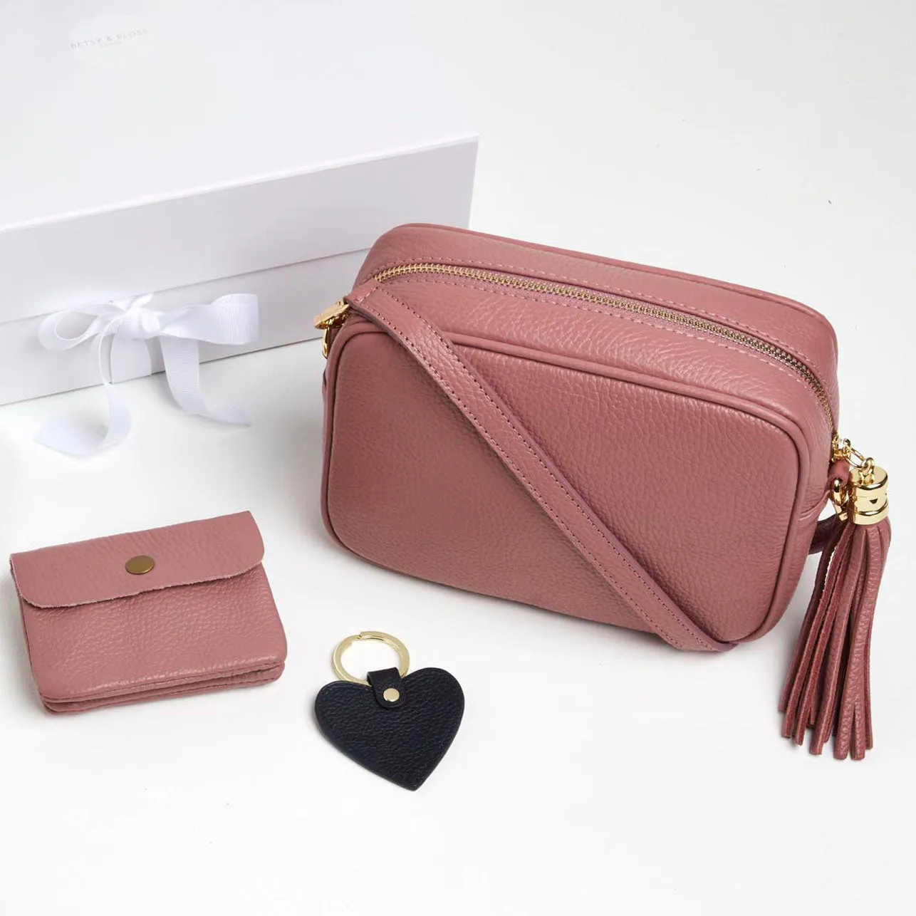 Verona Crossbody Bag, Small Purse, Keyring and Scarf Gift Set in Antique Pink