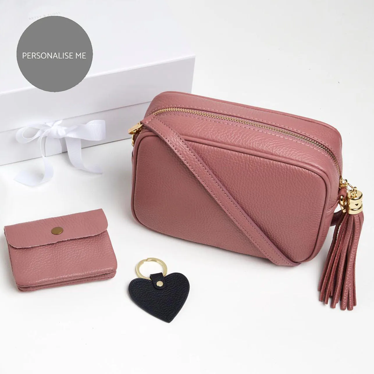 Verona Crossbody Bag, Small Purse, Keyring and Scarf Gift Set in Antique Pink