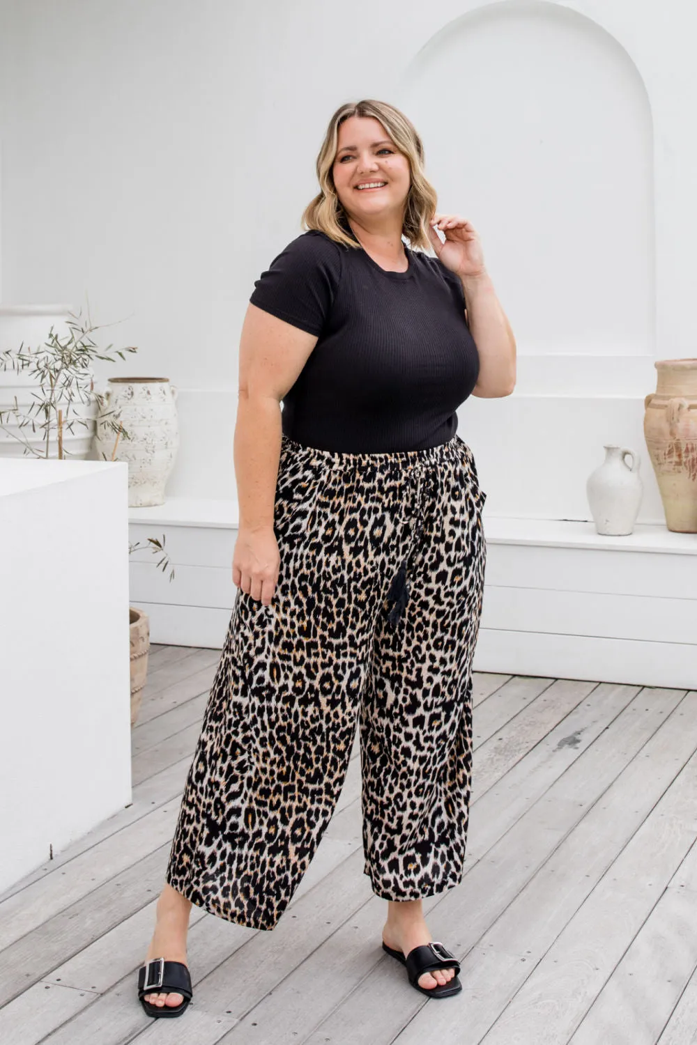 Wide Leg Relaxed Fit Pants - Leopard