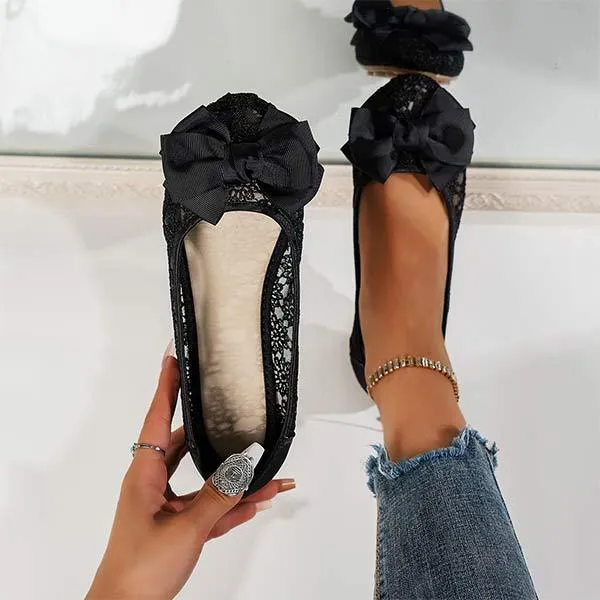 Women's Bow Knot Round Toe Lace Flats 77325516C