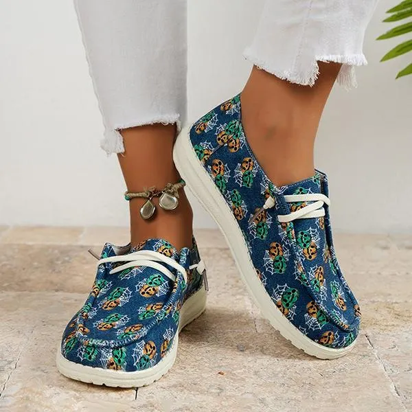 Women's Casual Christmas Halloween Printed Canvas Shoes 88310126S