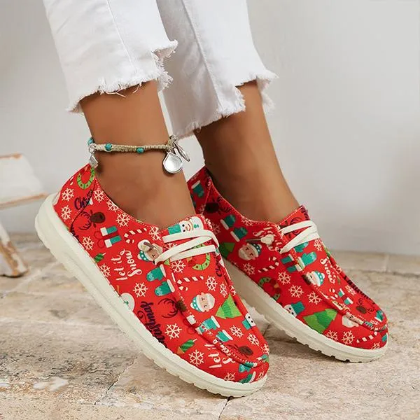 Women's Casual Christmas Halloween Printed Canvas Shoes 88310126S