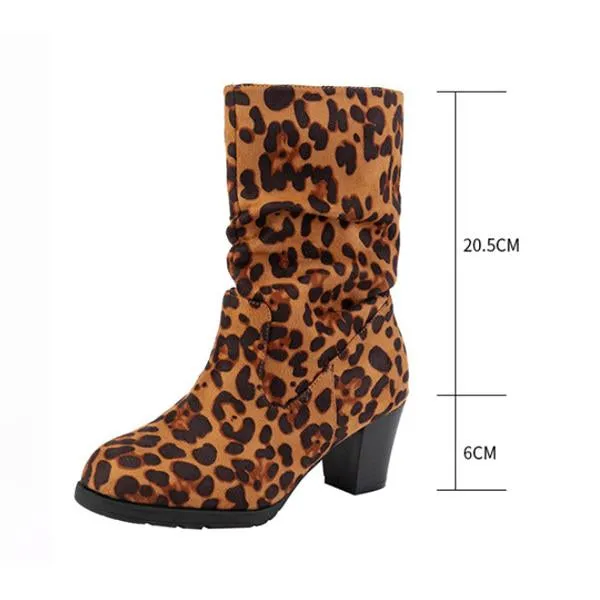 Women's Casual Leopard Print Block Heel Ankle Boots 40982977S