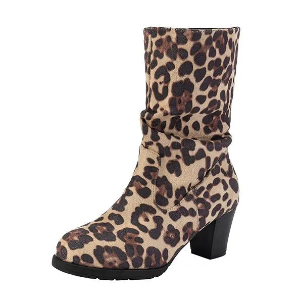 Women's Casual Leopard Print Block Heel Ankle Boots 40982977S