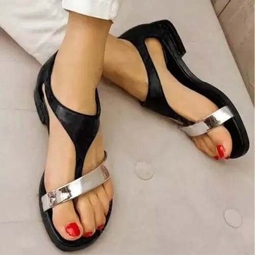 Women's Sandals Low Heel Clip Toes Buckle Strap Beach Shoes