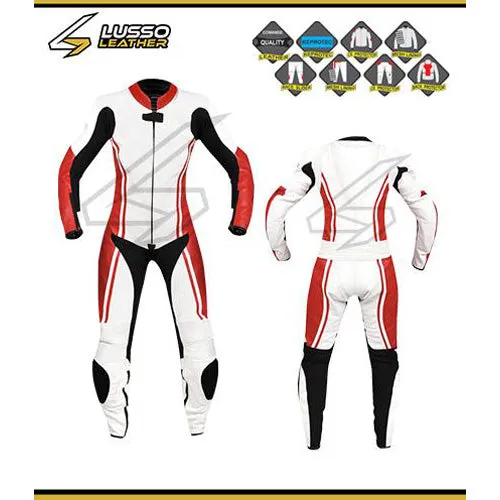 Women's white and red motorcycle leather suit