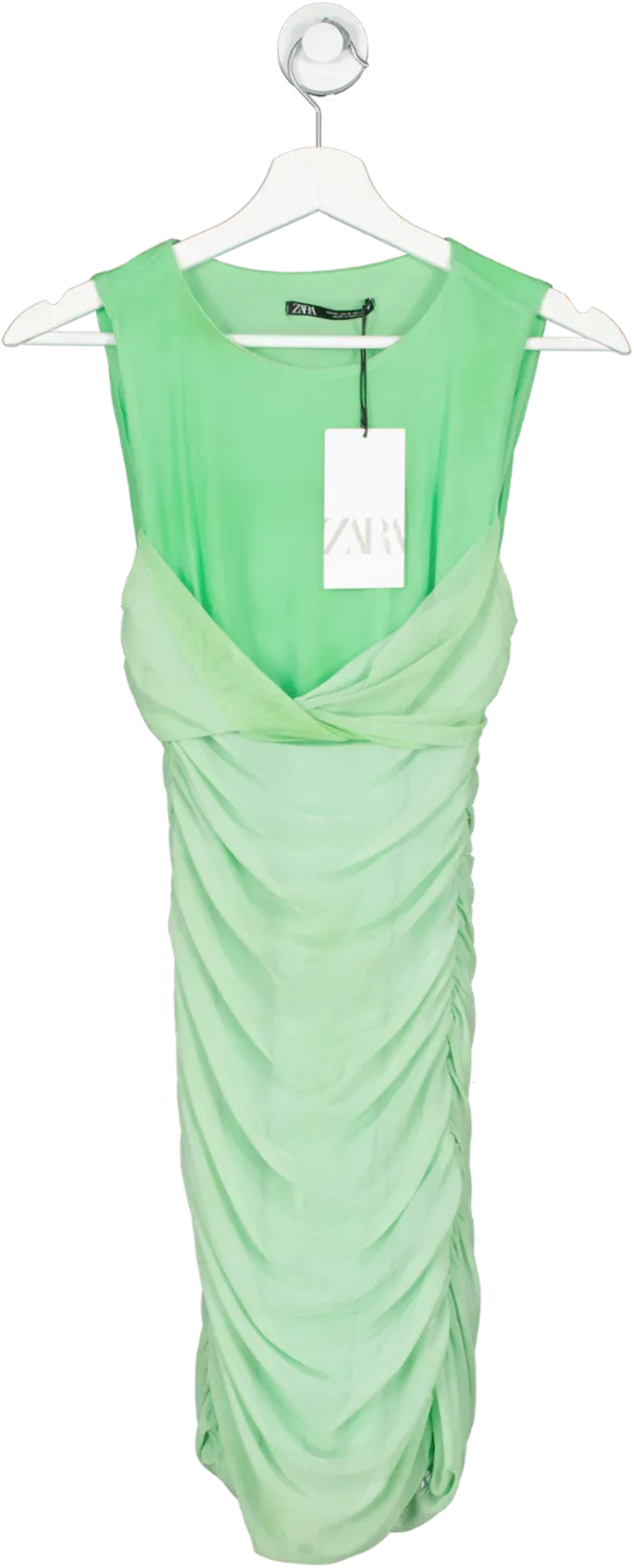 ZARA Green Tulle Ruched Mni Dress BNWT UK M