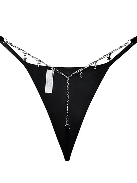 ZASUWA  Female Heart Metal Waist Chain Solid Color T-back Thong