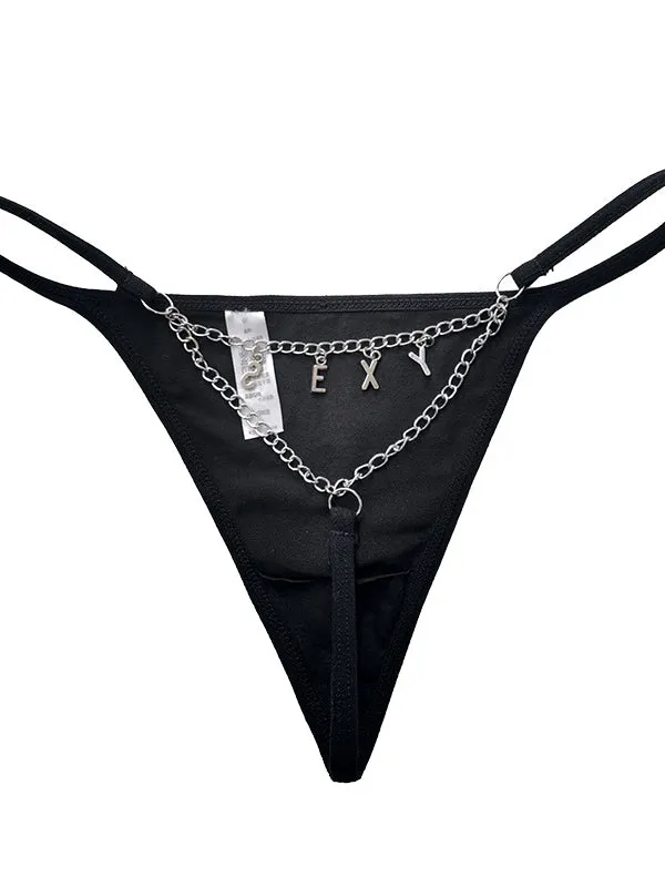 ZASUWA  Female Heart Metal Waist Chain Solid Color T-back Thong