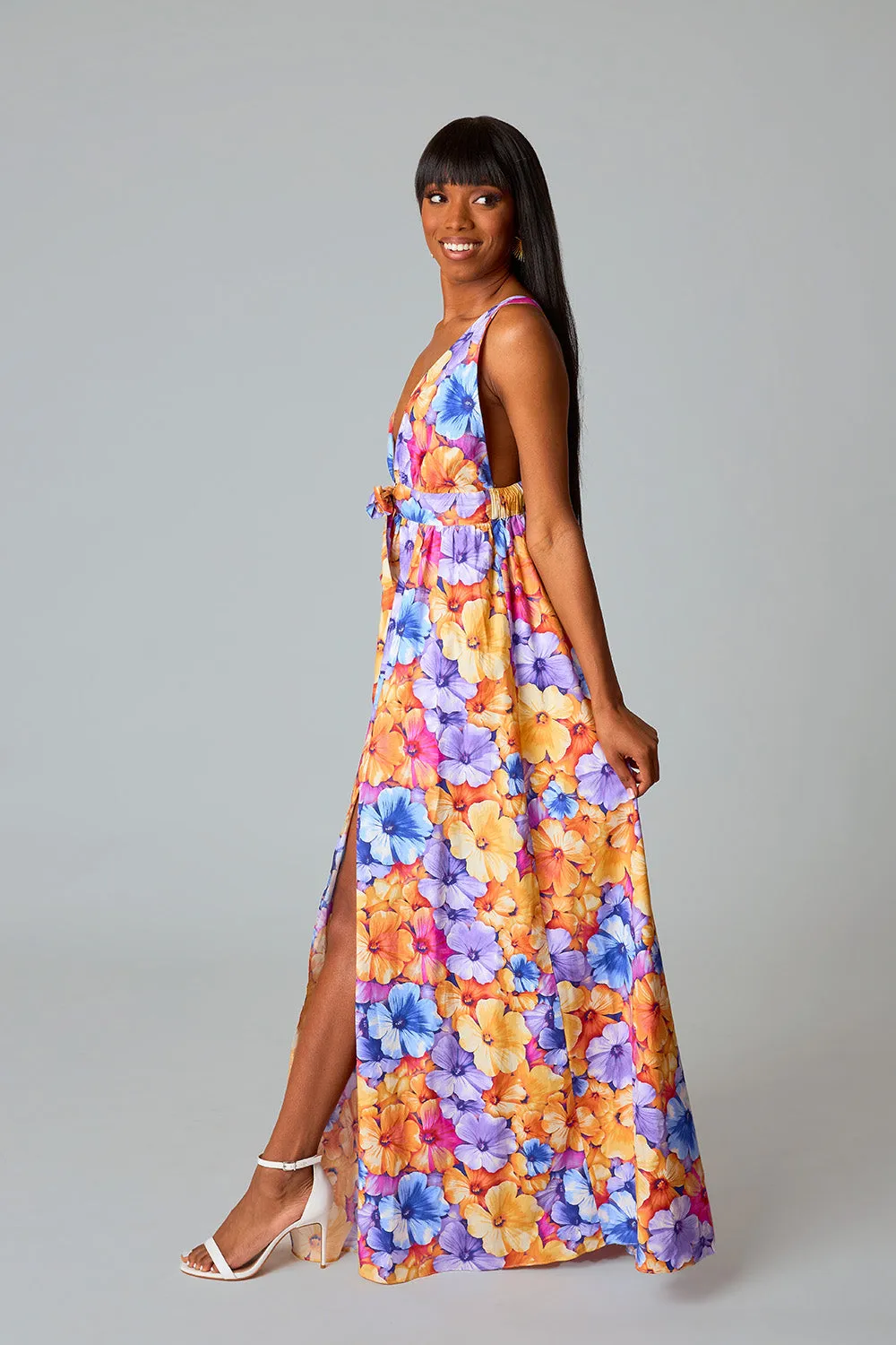 Zena Plunging Neck Maxi Dress - Pansy