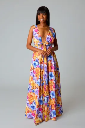 Zena Plunging Neck Maxi Dress - Pansy