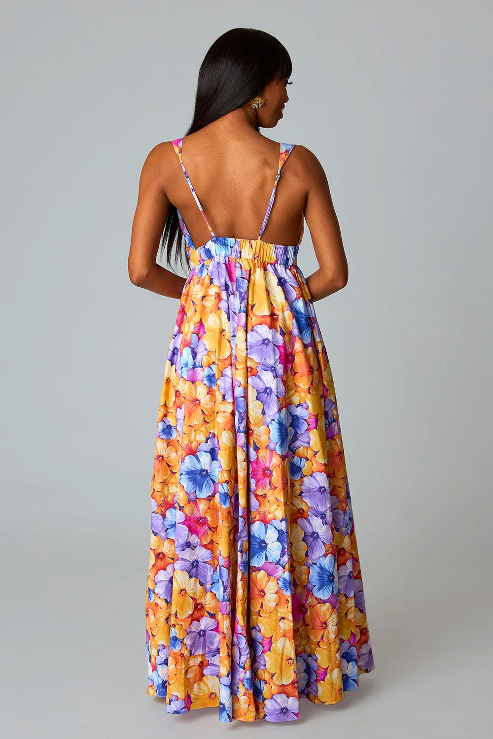 Zena Plunging Neck Maxi Dress - Pansy